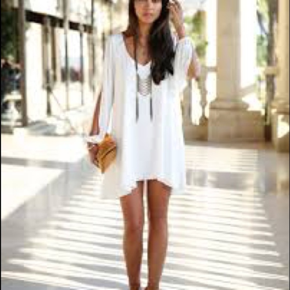 Open Slit Sleeves Chiffon Mini Dress - Picture 2 of 2